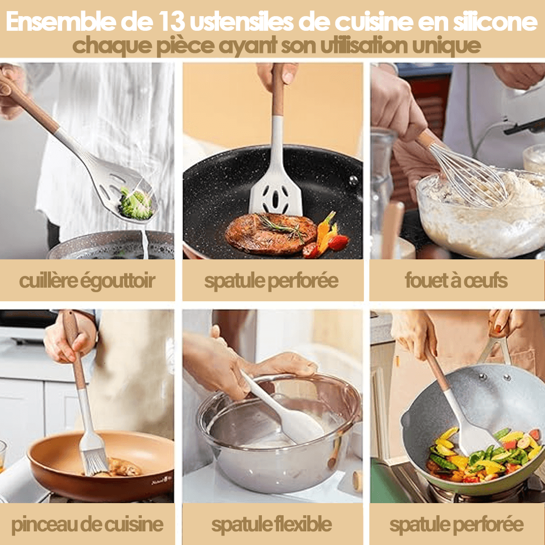 Ensemble d'Ustensiles de Cuisine Eloreva- 13 Pièces en Silicone